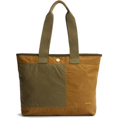 Barbour Mya Two-tone Dry Wax Cotton Tote In Dusky Green