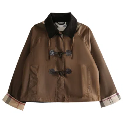 Pre-owned Barbour Myra Wax Duffle Jacket 'bark/hessian Tartan' | Brown | Women's Size 12