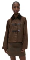 Barbour Myra Waxed Duffle Coat Bark/hessian Tartan In Brown