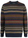 Barbour Navy Blue Graphic Print Wool Sweater In Black