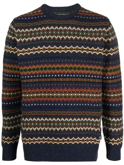 Barbour Navy Blue Graphic Print Wool Sweater In Black