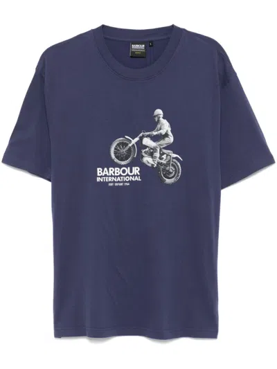 BARBOUR MEN NAVY BLUE GRAPHIC T-SHIRT, L LUXURY T-SHIRTS FOR MEN DARVEYS
