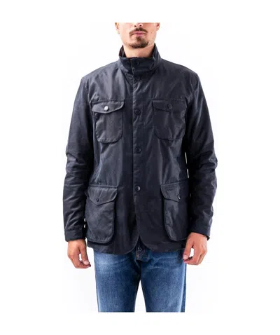 Barbour Navy Blue Lapel Military Jacket In Black