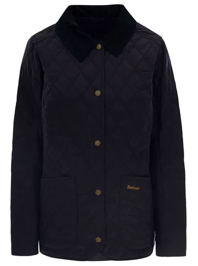 Barbour Navy Blue Quilted Jacket With Contrast Collar In Polyamide Woman