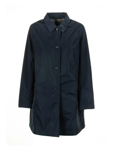Barbour Navy Blue Trench Coat In Waxed Fabric In Navy/dress