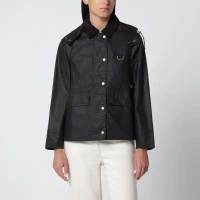 Barbour Navy Blue Waxed Cotton Jacket In Black