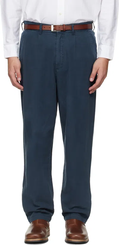 Barbour Navy Cotton Linen Relaxed Trousers In Blue