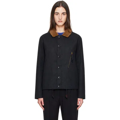 Barbour Navy Macklow Waxed Jacket In Blue