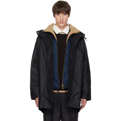 Barbour Navy Ursula Waxed Parka In Black