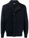 Barbour Navy Wool Zip-through Sweater With High Neck And Elbow Patches In Black