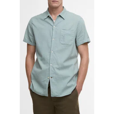 Barbour Nelson Garment Dye Cotton & Linen Camp Shirt In Pale Apple