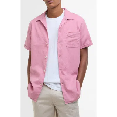 Barbour Nelson Garment Dye Cotton & Linen Camp Shirt In True Pink