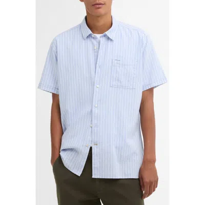 Barbour Nelson Stripe Short Sleeve Linen & Cotton Button-up Shirt In Blue
