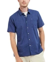 Barbour Nelson Solid Linen & Cotton Short Sleeve Button-up Shirt In Indigo