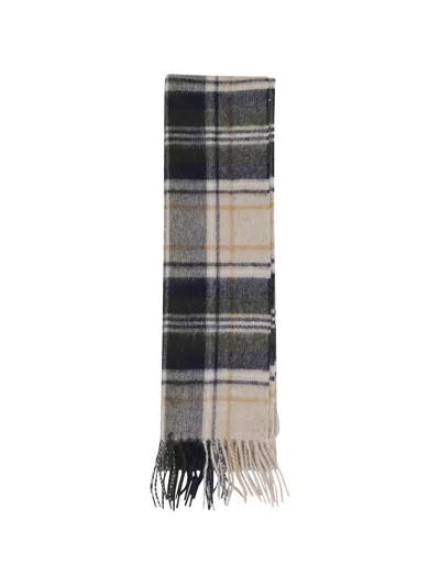 Barbour Tartan Pattern Scarf In Wool And Cashmere Blend With Fringed Edges In Nude