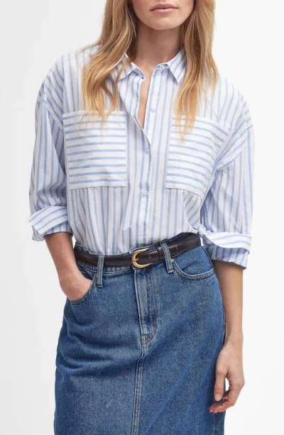 Barbour Nicola Stripe Cotton Button-up Tunic In White/blue Stripe