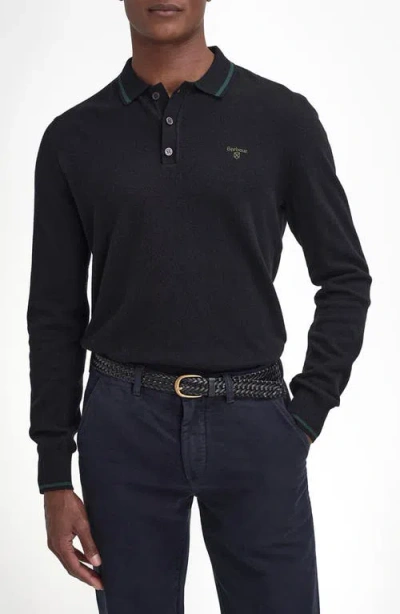 Barbour Nocton Cotton & Wool Long Sleeve Polo In Black