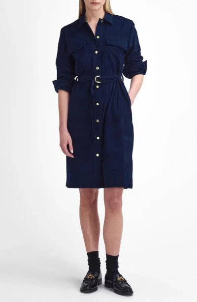 Barbour Noelle Long Sleeve Cotton Corduroy Belted Shirtdress In Navy Blue