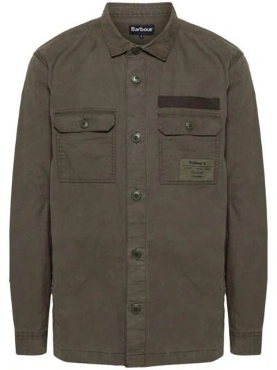 Barbour Olive Green Cotton Ripstop Texture Shirts