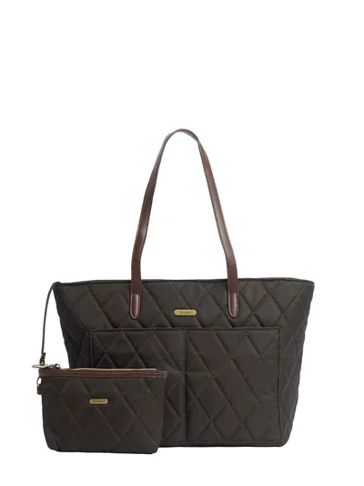 Barbour Olive Quilted Tote Bag In Green