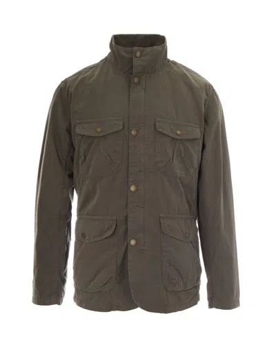 BARBOUR MEN OLIVE SOLID MANDARIN COLLAR JACKET