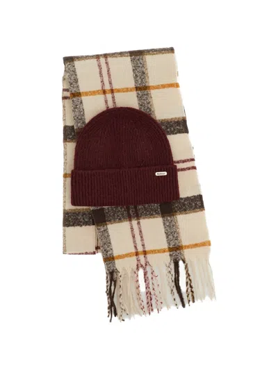 Barbour Olivia Checked Scarf And Beanie Hat Set In Multi