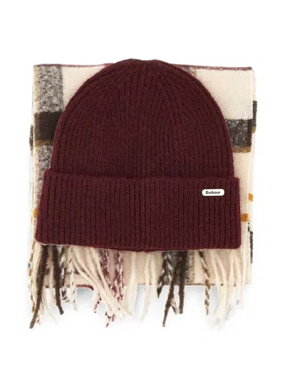 Barbour Olivia Fringed Scarf And Beanie Hat Set In Brown