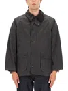 Barbour Relaxed Fit Waxed Jacket With Corduroy Collar In Black
