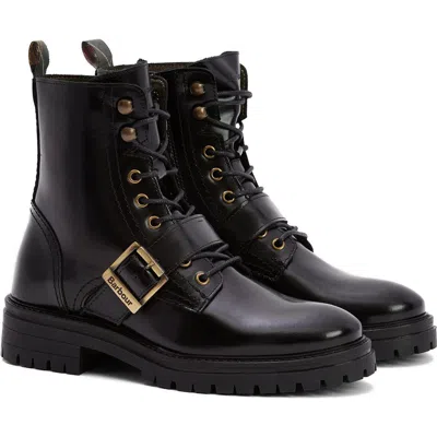 Barbour Ouseburne Black Glace Leather Biker Boots