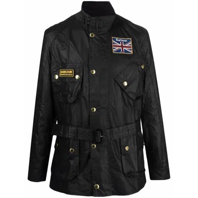 Barbour International Union Jack Wax Jacket In Black