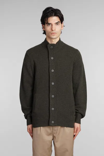 Barbour Patch Zip Card Cardigan In Green Wool In Seaweed