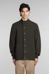 BARBOUR PATCH ZIP CARD CARDIGAN IN GREEN WOOL