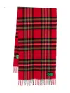 Barbour Red Scarf With Check Motif And Double Logo In Wool Woman In Red