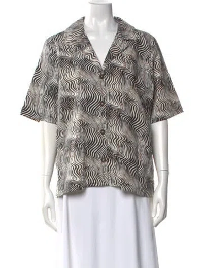 Pre-owned Barbour Patterned Short Sleeve Blouse W/ Tags In Neutral