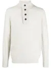 Barbour Pearl Grey Wool Ribbed Knit Sweater With Mock Neck And Button Placket In White