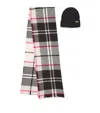Barbour Pendle Logo Patch Ribbed Beanie Scarf Set In Pink