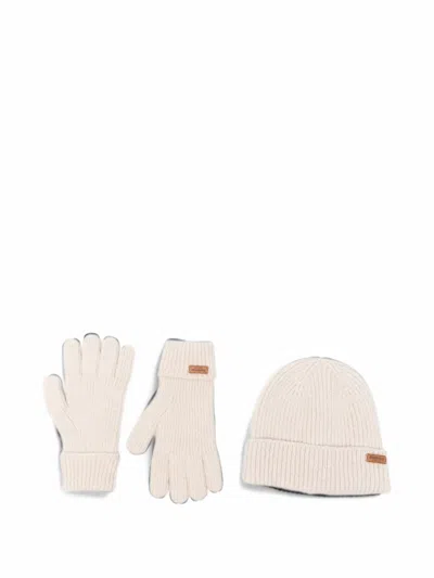 Barbour Pendle Ribbed-knit Beanie Hat And Gloves Gift Set In White