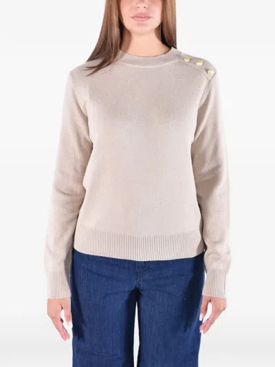 Barbour Penny Button-detail Crew-neck Sweater In Neutral
