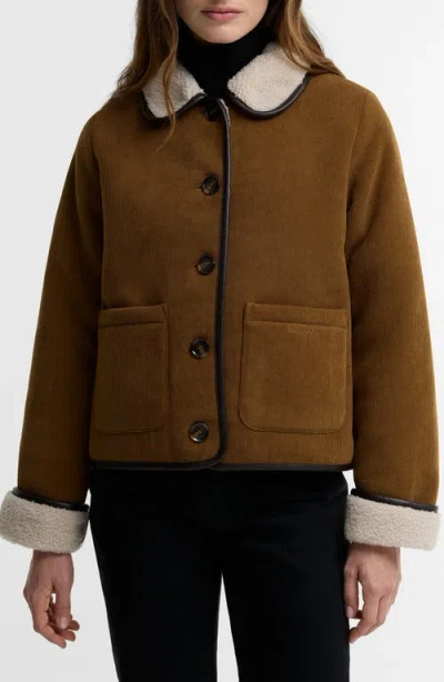 Barbour Penny Corduroy Jacket With Faux Shearling Trim In Brown