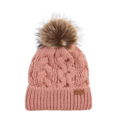 Barbour Penshaw Cable-knit Beanie In Pink Rust