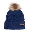 Barbour Penshaw Faux Fur Pom Beanie In Blue