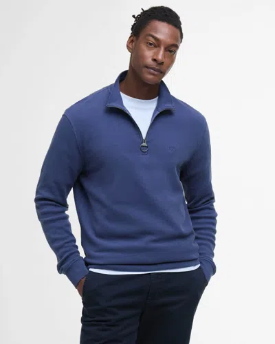 Barbour Pique Int Mens Half Zip Sweatshirt In Blue