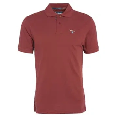 Barbour Pique Tartan Trim Polo Shirt Brick Burgundy In Red