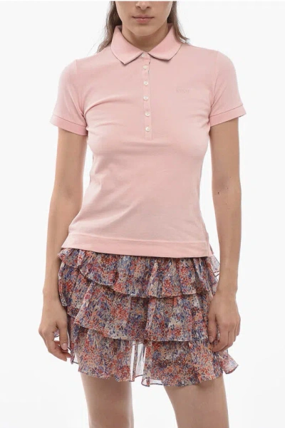 Barbour Piquet Cotton Partsdown Polo Shirt With Ton-on-ton Logo In Pink