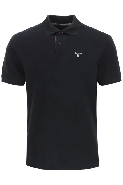 Barbour Piquet Logo Embroidered Polo Shirt  In Black