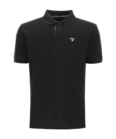 Barbour Piquet Logo Embroidered Polo Shirt In Black