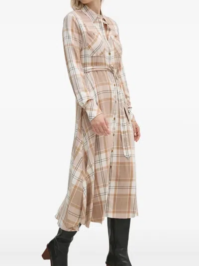 Barbour Plaid Belted Midi Dress In White