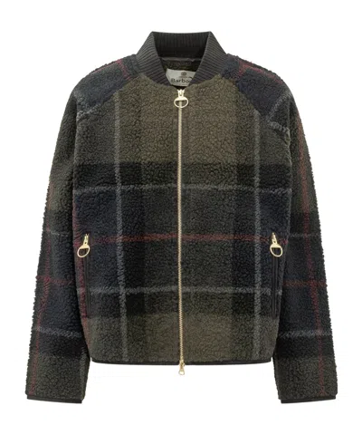 Barbour Plaid Fleece Bomber Jacket In Black