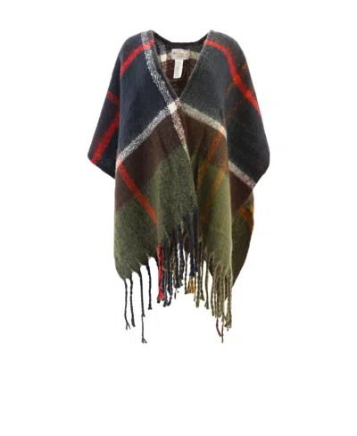 Barbour Plaid Fringe-detail Cape In Black