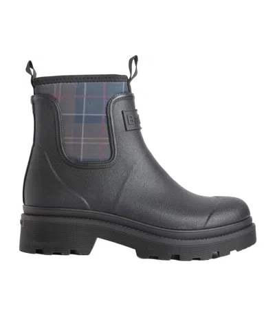Barbour Plaid Panel Side Elastic Short Rain Boot In Animal Print
